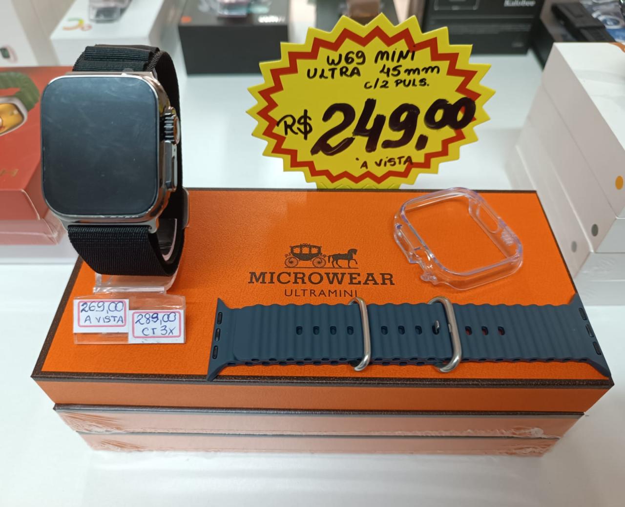 imagem de .Smartwatch W69 Ultra Mini de 45mm C/ NFC (2 Pulseiras + Case)