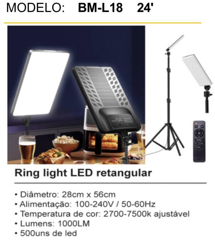 imagem de Ring Led Retangular 24 Polegadas Com Tripe 2.1M (56cm x 28cm) BM-L18
