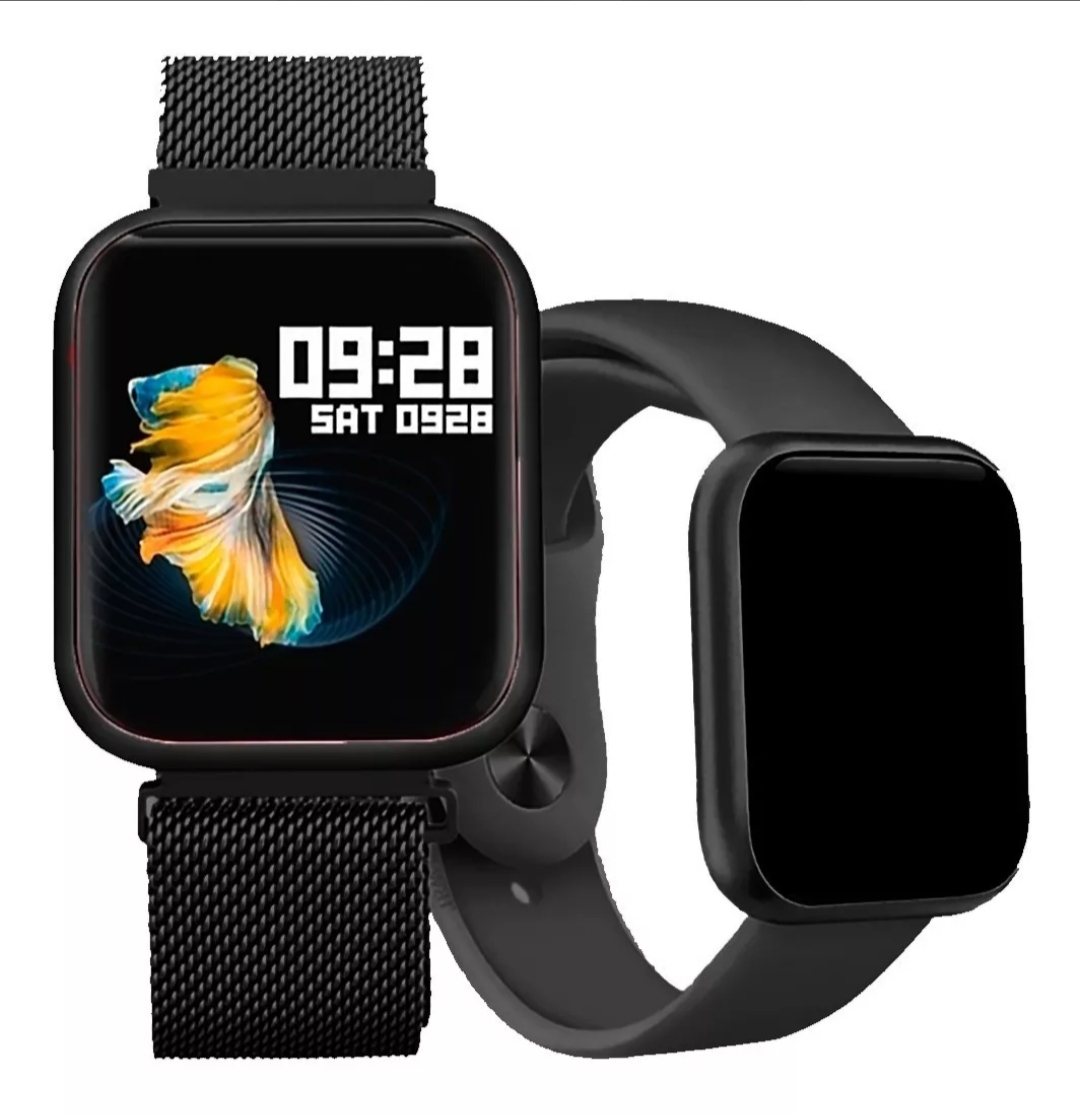 imagem de Smartwatch T80s com 2 pulseiras (silicone e aço milanesa)