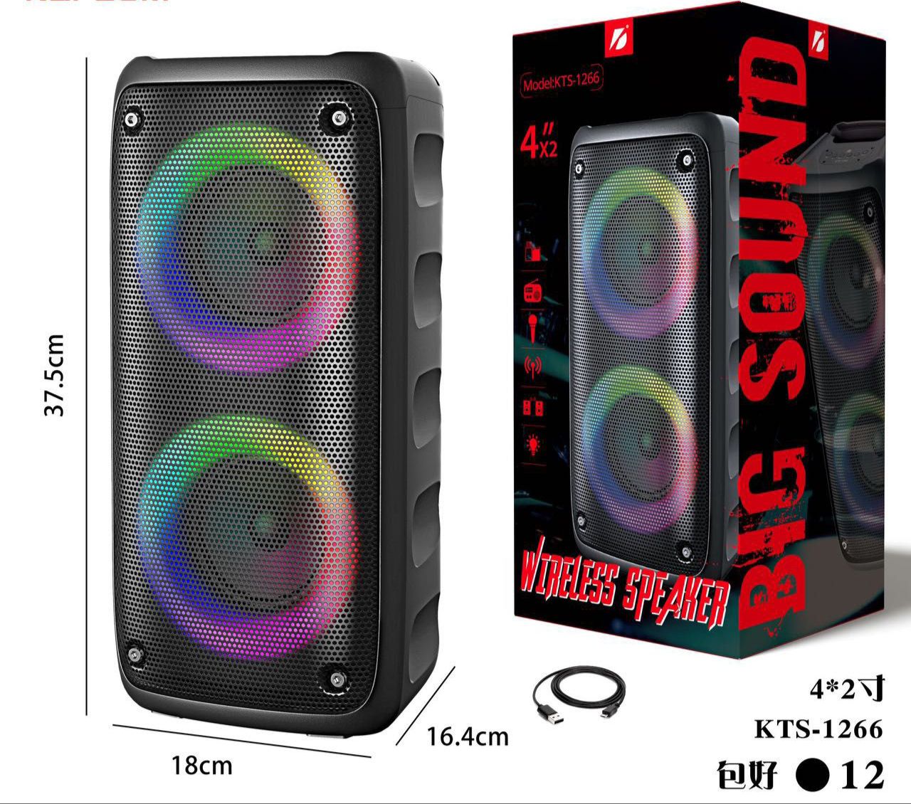 imagem de Caixa Som Bluetooth Karaokê KTS-1266 Luz RGB