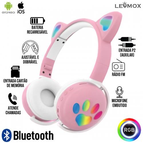 imagem de Fone Headset Gatinho Com Led Bluetooth Infantil LEF-1018