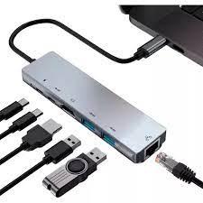 imagem de Hub Adaptador 6 Em 1 Tipo C/Hdmi/Pd/Rj45/1-USB2.0/1USB3.0