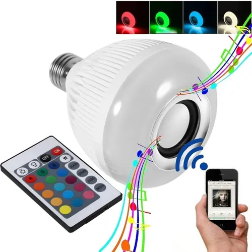 imagem de Lampada Bluetooth Luz Led Música Caixa Som + Controle